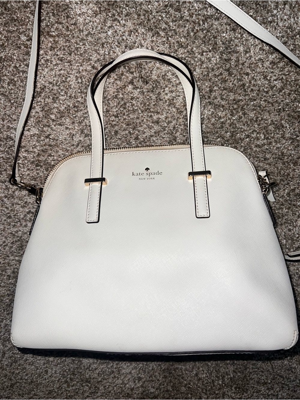 kate spade White Leather Satchel with Gold Hardware